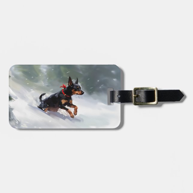 Doberman Pinscher Christmas snow winter Luggage Tag (Front Horizontal)