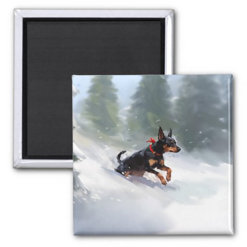 Doberman Pinscher Christmas snow winter Magnet