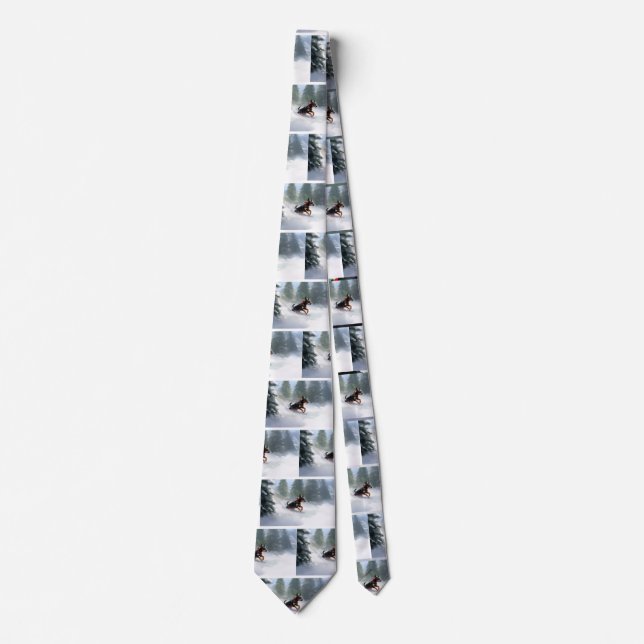 Doberman Pinscher Christmas snow winter Neck Tie (Front)
