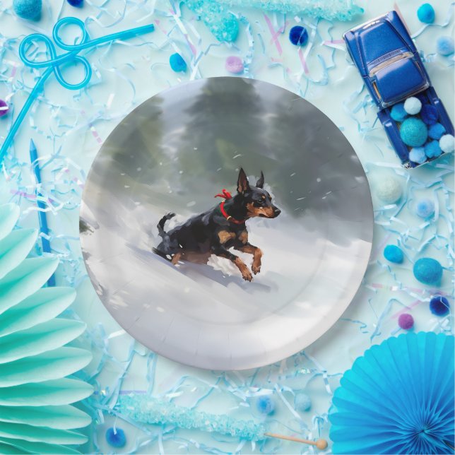 Doberman Pinscher Christmas snow winter Paper Plates (Party)