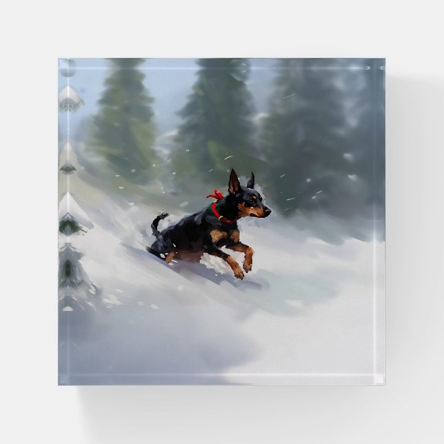 Doberman Pinscher Christmas snow winter Paperweight (Front)