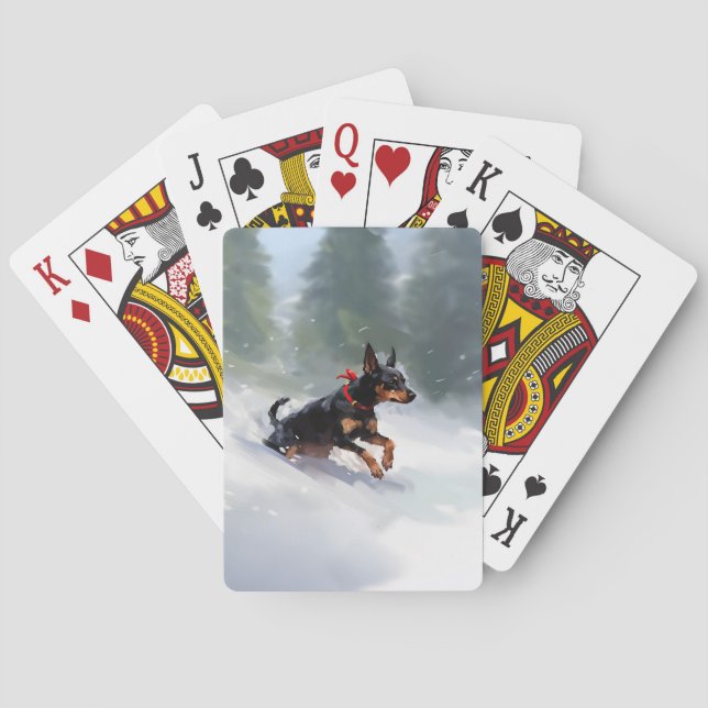 Doberman Pinscher Christmas snow winter Poker Cards (Back)