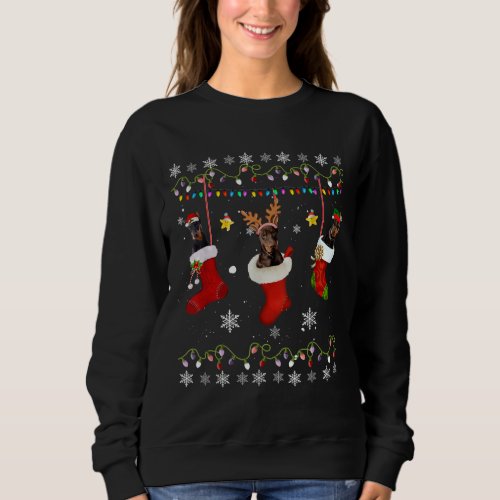 Doberman Pinscher Christmas Socks Lights Dog Lover Sweatshirt