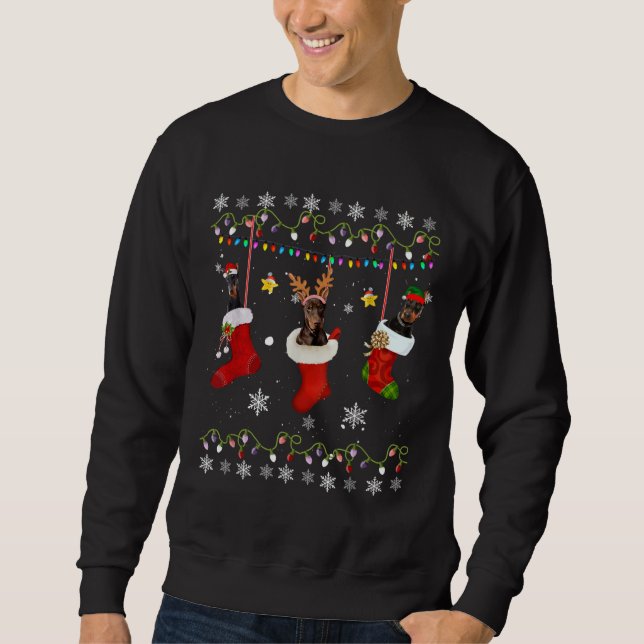 Doberman Pinscher Christmas Socks Lights Dog Lover Sweatshirt (Front)