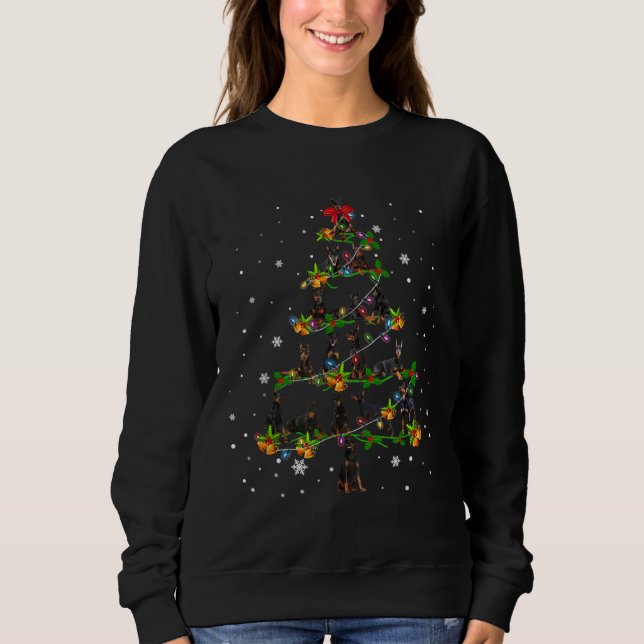 Doberman Pinscher Christmas Tree Santa Funny Dog L Sweatshirt (Front)