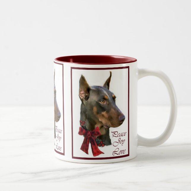 Doberman Pinscher Christmas Two-Tone Coffee Mug (Right)