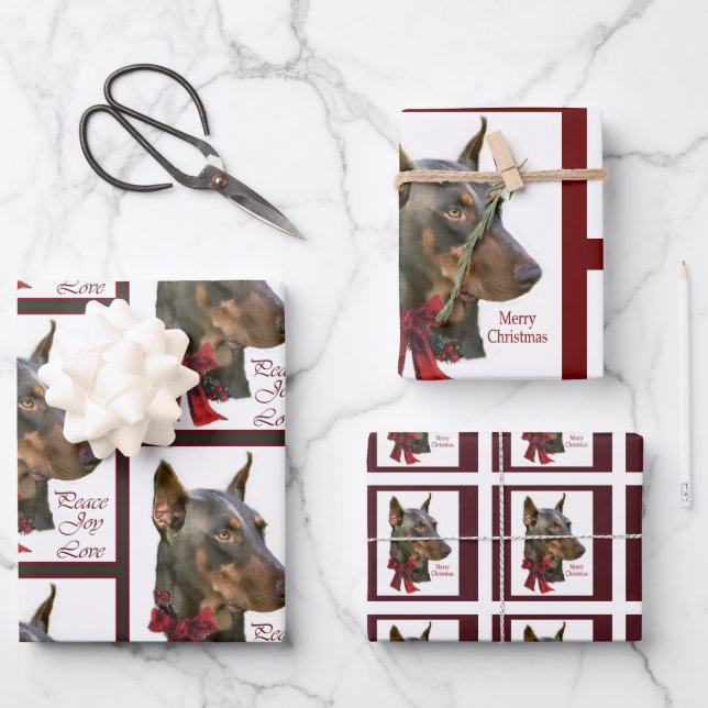 Doberman Pinscher Christmas Wrapping Paper Sheets (Front)