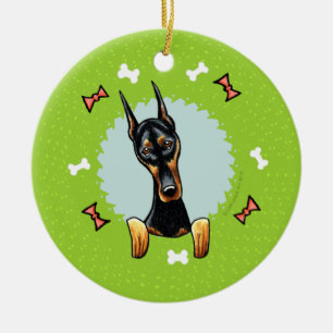 Doberman Pinscher Christmas Wreath Ceramic Ornament