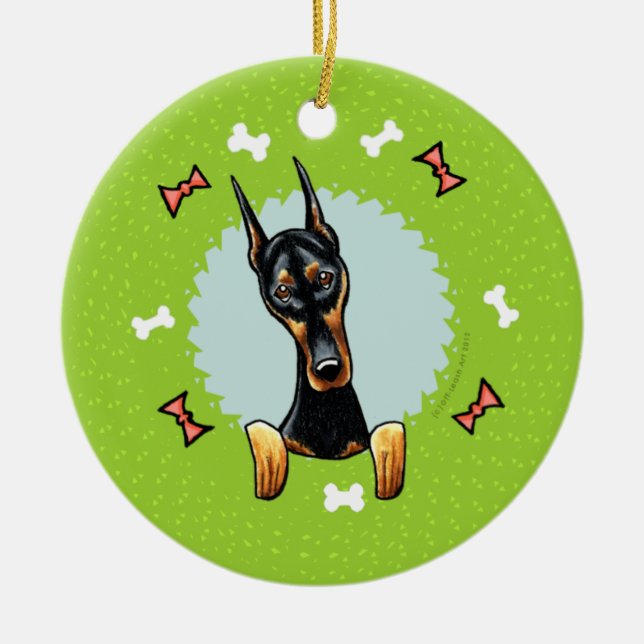 Doberman Pinscher Christmas Wreath Ceramic Ornament (Front)