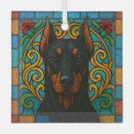 Doberman Pinscher Cropped Dog &quot;Stained Glass&quot;  Glass Ornament