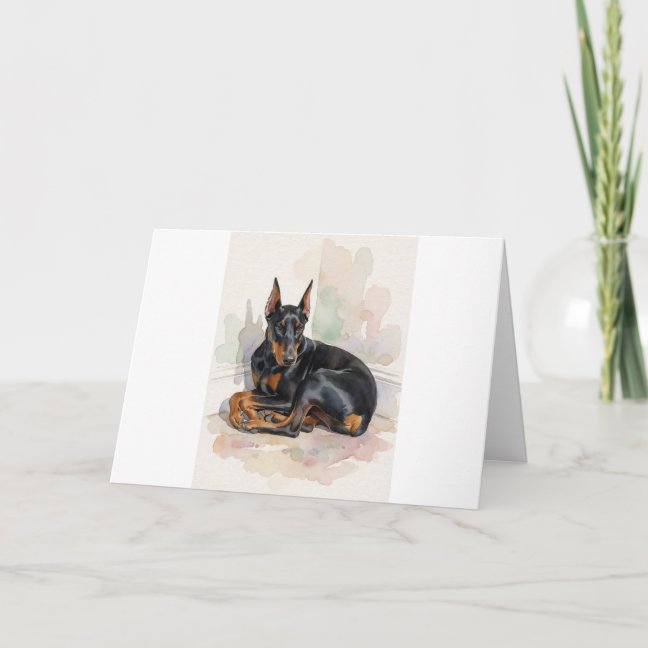 Doberman Pinscher Curled In The Study Leather Corn Card