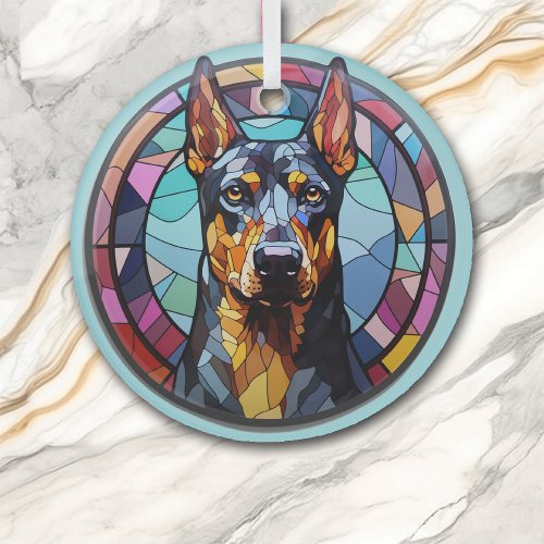 Doberman Pinscher Dog Abstract Stained Glass Ornament