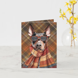 Doberman Pinscher Dog Autumn Plaid Monogrammed Card