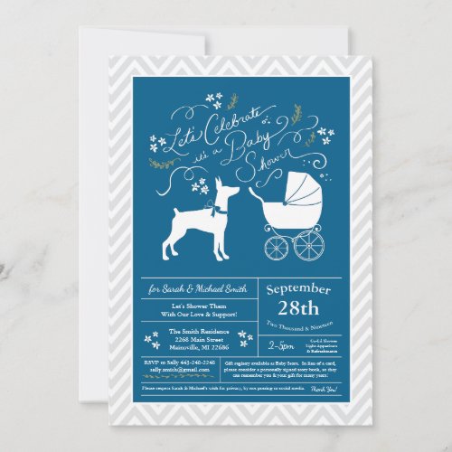 Doberman Pinscher Dog Baby Shower Blue Boy Invitation