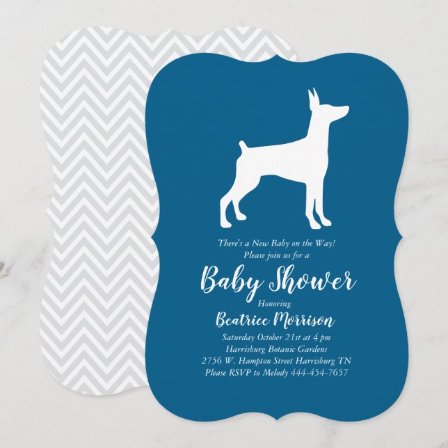 Doberman Pinscher Dog Baby Shower Blue Boy Invitation (Front/Back)