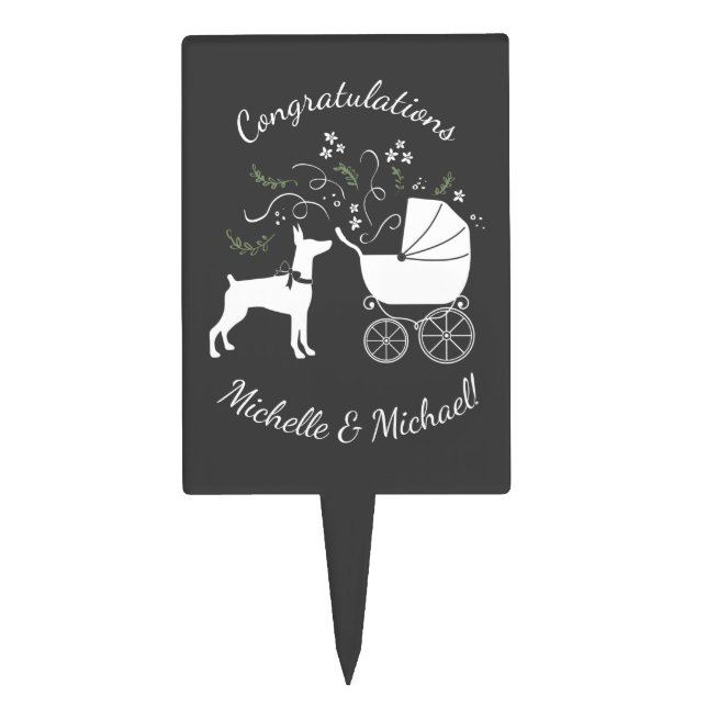 Doberman Pinscher Dog Baby Shower Cake Topper (Front)