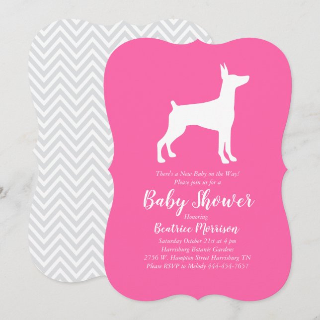 Doberman Pinscher Dog Baby Shower Pink Girl Invitation (Front/Back)