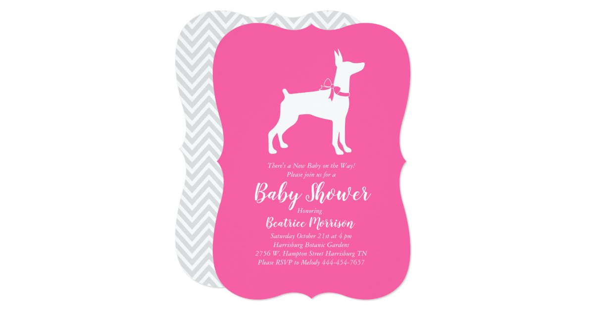 Doberman Pinscher Dog Baby Shower Pink Girl Invitation Zazzle Com