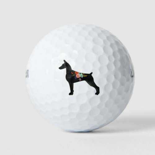 Doberman Pinscher Dog Breed Boho Floral Silhouette Golf Balls