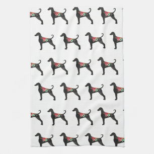 Doberman Pinscher Dog Breed Boho Floral Silhouette Kitchen Towel