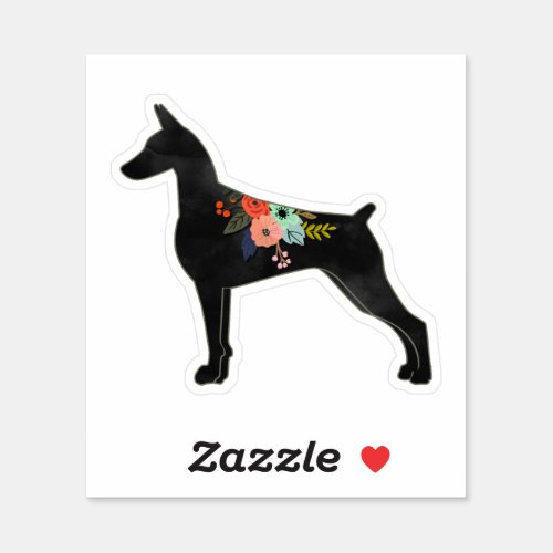 Doberman Pinscher Dog Breed Boho Floral Silhouette Sticker