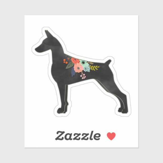 Doberman Pinscher Dog Breed Boho Floral Silhouette Sticker (Sheet)