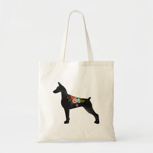 Doberman Pinscher Dog Breed Boho Floral Silhouette Tote Bag