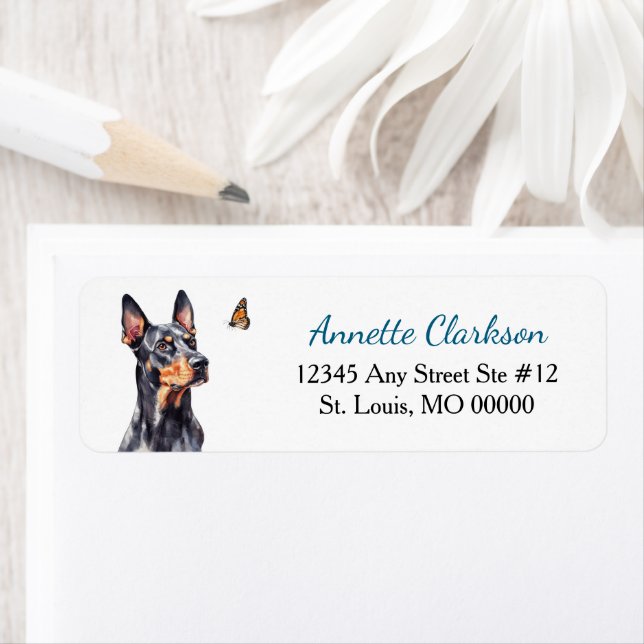Doberman Pinscher Dog Butterfly Wonder Label (Insitu)