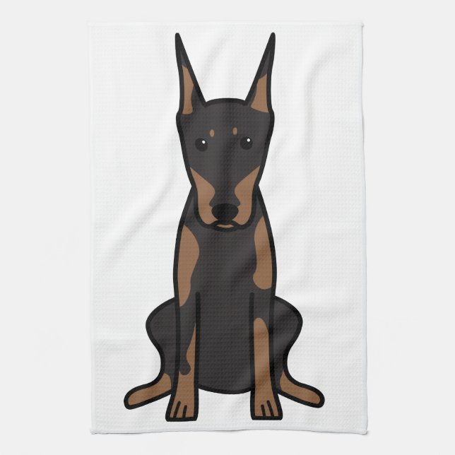 Doberman Pinscher Dog Cartoon Kitchen Towel (Vertical)