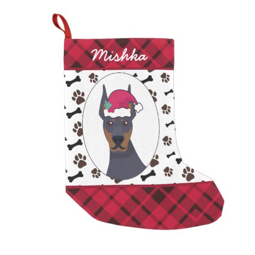 Doberman Pinscher Dog Christmas Custom Dog Name Small Christmas Stocking