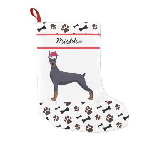 Doberman Pinscher Dog Christmas Custom Dog Name Small Christmas Stocking
