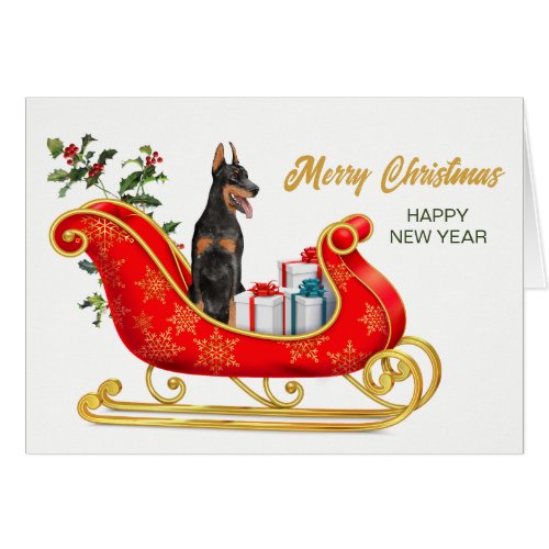 Doberman Pinscher Dog Christmas Sleigh Card