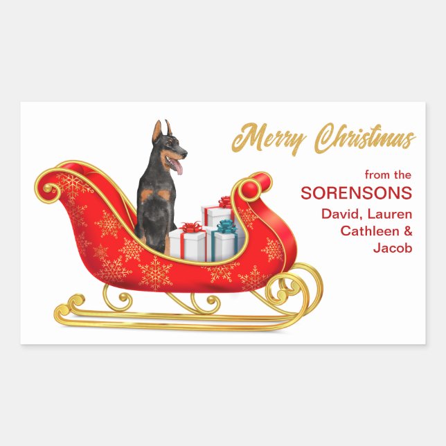 Doberman Pinscher Dog Christmas Sleigh Rectangular Sticker (Front)