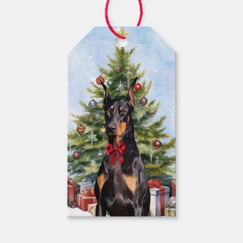 Doberman Pinscher Dog Christmas Tree Gift Tags