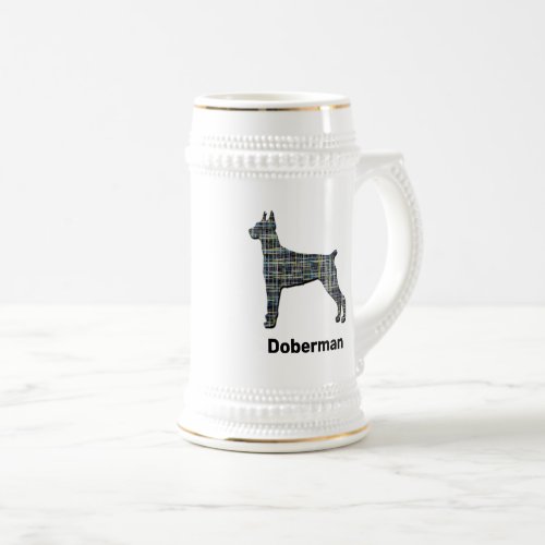 Doberman Pinscher Dog Cute Silhouette Grid Beer Stein