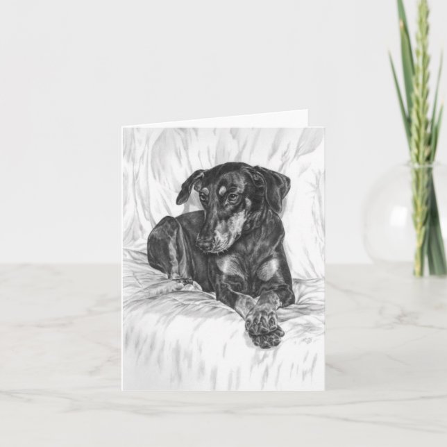 Doberman Pinscher Dog Drawing by Kelli Swan Card (Front)