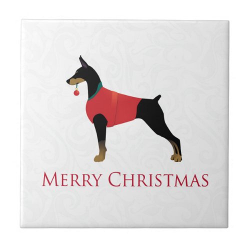 Doberman Pinscher Dog Merry Christmas Design Ceramic Tile