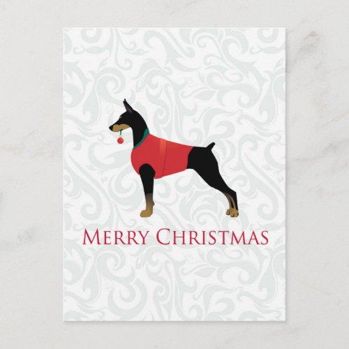 Doberman Pinscher Dog Merry Christmas Design Holiday Postcard