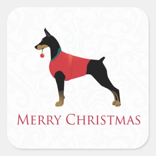 Doberman Pinscher Dog Merry Christmas Design Square Sticker