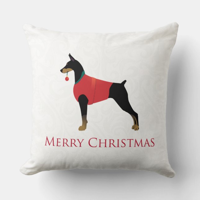 Doberman Pinscher Dog Merry Christmas Design Throw Pillow (Front)