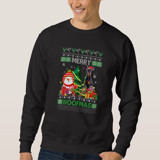 Doberman Pinscher Dog Merry Woofmas  Christmas Cos Sweatshirt (Front)
