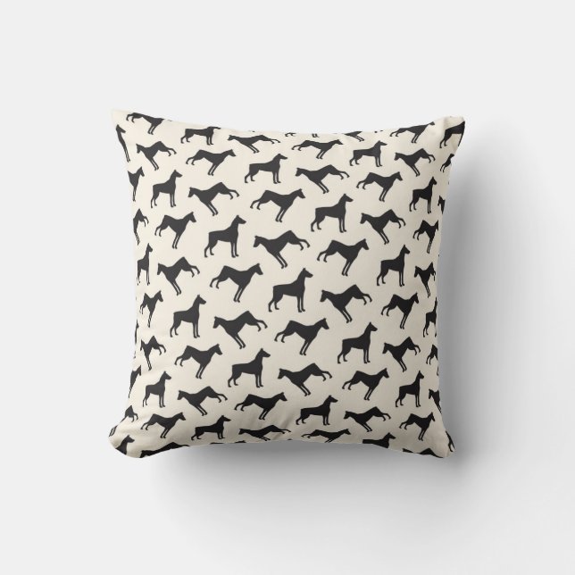 Doberman Pinscher Dog Pattern Cream Black Throw Pillow (Front)