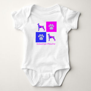 Doberman Pinscher Dog & Paw Pink and Blue Baby Bodysuit