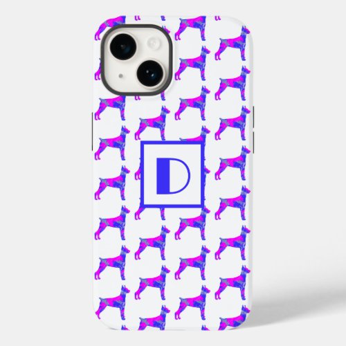 Doberman Pinscher Dog Pink Silhouette Mono White Case_Mate iPhone 14 Case
