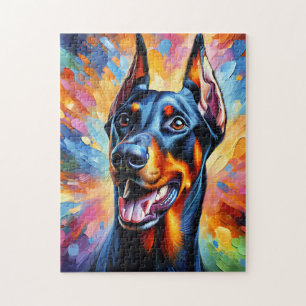 Doberman Pinscher Dog Portrait Acrylic Art Print Jigsaw Puzzle