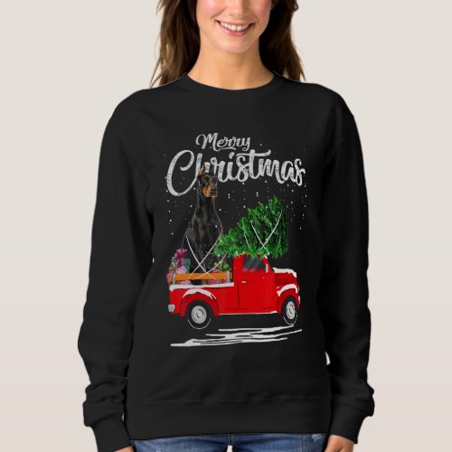 Doberman Pinscher Dog Ride Red Truck Christmas Paj Sweatshirt