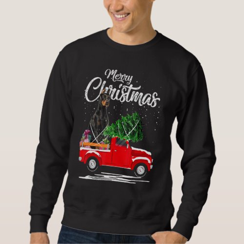 Doberman Pinscher Dog Ride Red Truck Christmas Paj Sweatshirt