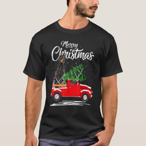 Doberman Pinscher Dog Ride Red Truck Christmas Paj T_Shirt