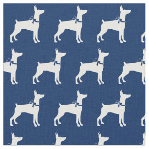 Doberman Pinscher Dog Silhouette Dobie Navy Blue Fabric