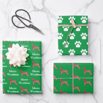 Doberman Pinscher Dog Silhouette Grn Merry Woofmas Wrapping Paper Sheets